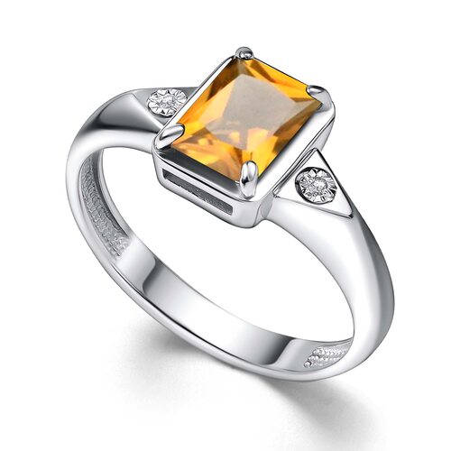 Кольцо с цитрином и бриллиантами из серебра 925 пробы
