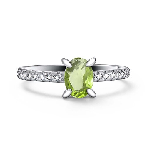 Кольцо с хризолитом и фианитами из серебра 925 пробы