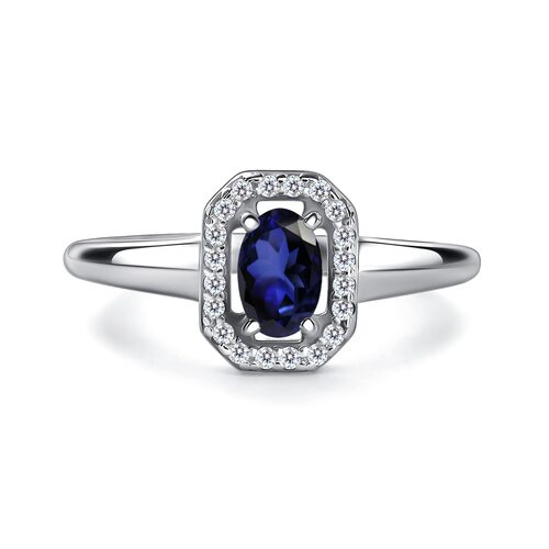 Кольцо с сапфиром и фианитами из серебра 925 пробы