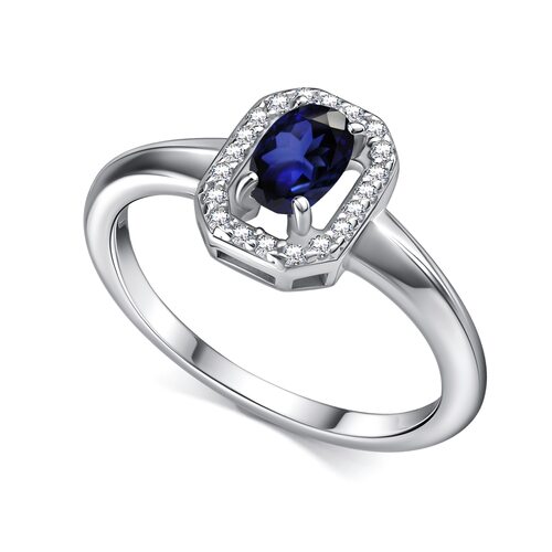 Кольцо с сапфиром и фианитами из серебра 925 пробы