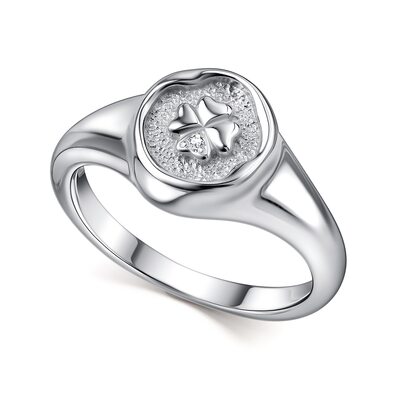Кольцо "Клевер" с бриллиантом из серебра 925 пробы