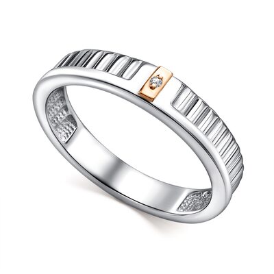 Кольцо с бриллиантом и золотой вставкой из серебра 925 пробы