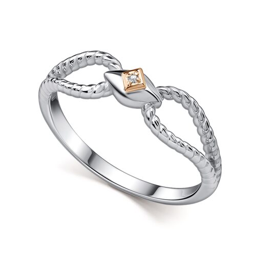 Кольцо с бриллиантом и золотой вставкой из серебра 925 пробы