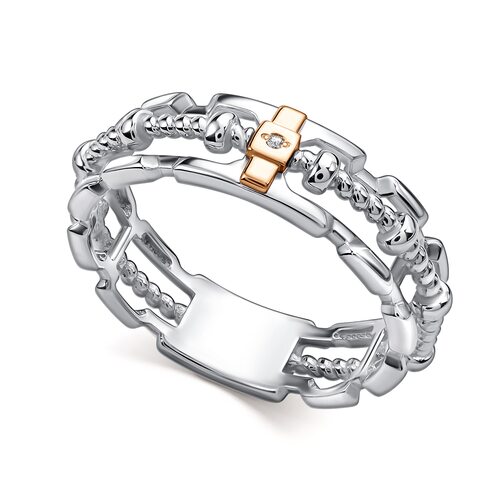 Кольцо с бриллиантом и золотой вставкой из серебра 925 пробы