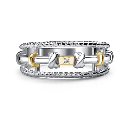 Кольцо с бриллиантом и золотой вставкой из серебра 925 пробы