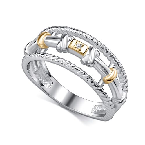 Кольцо с бриллиантом и золотой вставкой из серебра 925 пробы