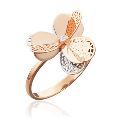 Кольцо "Цветок" с фианитом из золота 585 пробы