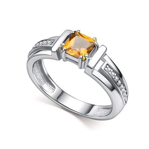 Кольцо с цитрином и фианитами из серебра 925 пробы