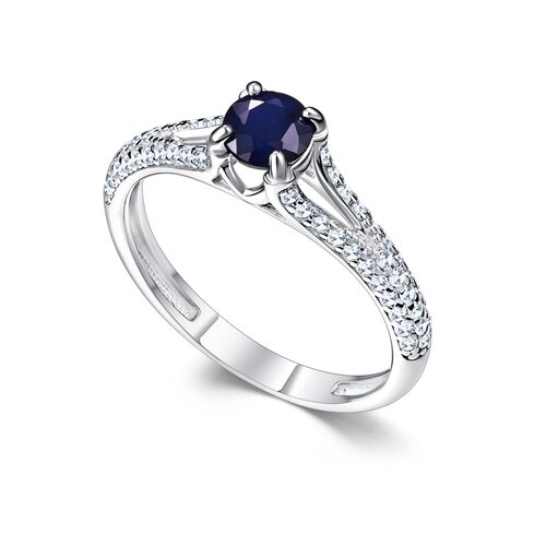 Кольцо с сапфиром и фианитами из серебра 925 пробы