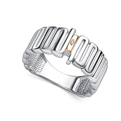 Кольцо с бриллиантом и золотой вставкой из серебра 925 пробы