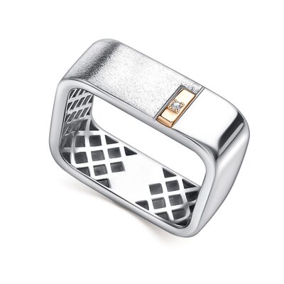 Кольцо с бриллиантом и золотой вставкой из серебра 925 пробы