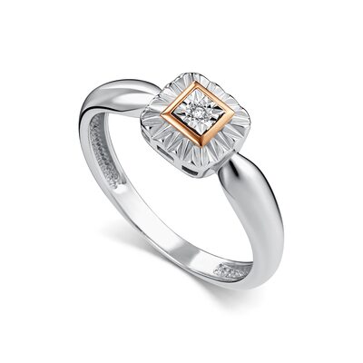 Кольцо с бриллиантом и золотой вставкой из серебра 925 пробы