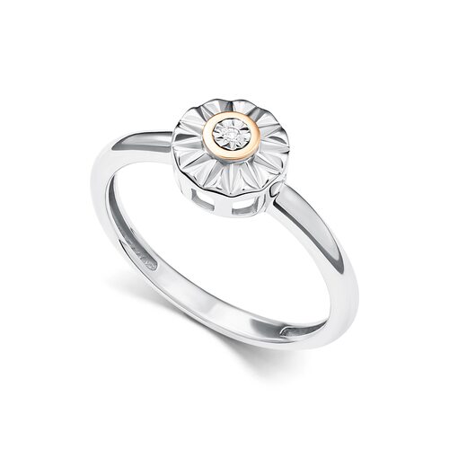 Кольцо с бриллиантом и золотой вствкой из серебра 925 пробы