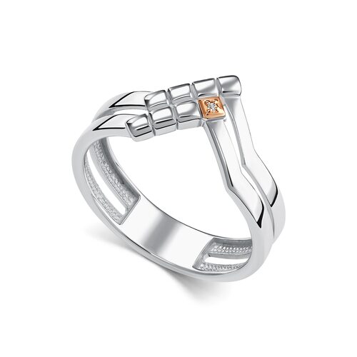 Кольцо с бриллиантом и золотой вставкой из серебра 925 пробы