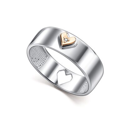 Кольцом "Сердце" с бриллиантом и золотой вставкой из серебра 925 пробы