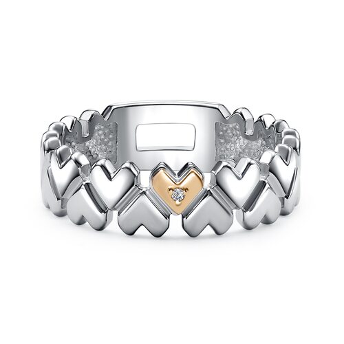 Кольцо "Сердца" с бриллиантом и золотой вставкой из серебра 925 пробы арт. 01-5528/000Б-00