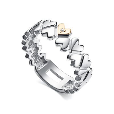 Кольцо "Сердца" с бриллиантом и золотой вставкой из серебра 925 пробы