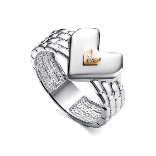 Кольцо с бриллиантом и золотой вставкой из серебра 925 пробы