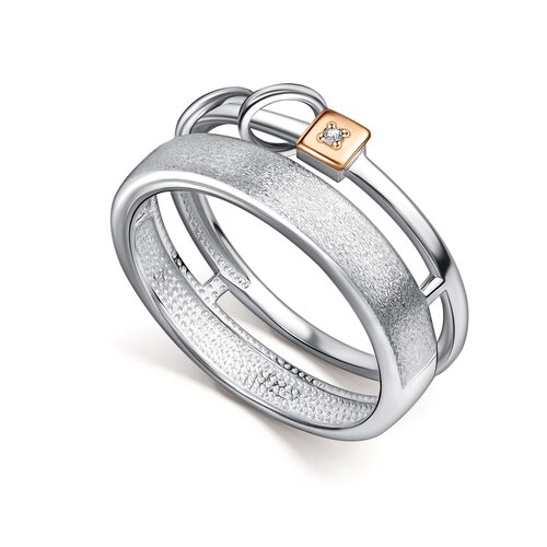 Кольцо с бриллиантом и золотой вставкой из серебра 925 пробы