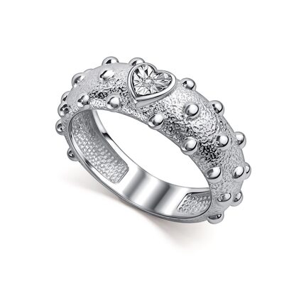 Кольцо "Сердце" с бриллиантом из серебра 925 пробы