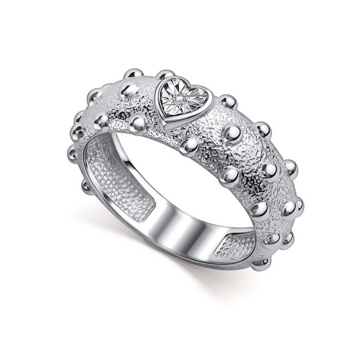 Кольцо "Сердце" с бриллиантом из серебра 925 пробы