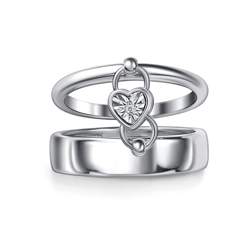 Кольцо "Сердце" с бриллиантом из серебра 925 пробы