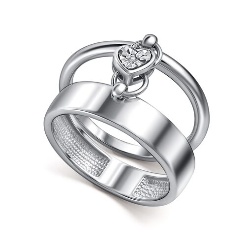 Кольцо "Сердце" с бриллиантом из серебра 925 пробы
