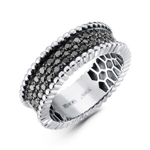 Кольцо с черными бриллиантами из белого золота 585 пробы