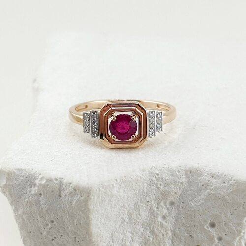 Кольцо с рубином и бриллиантами из золота 585 пробы
