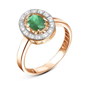 Кольцо с изумрудом и бриллиантами из золота 585 пробы