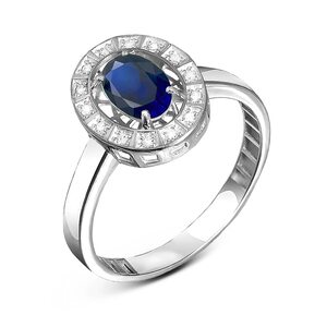 Кольцо с сапфиром и бриллиантами из белого золота 585 пробы