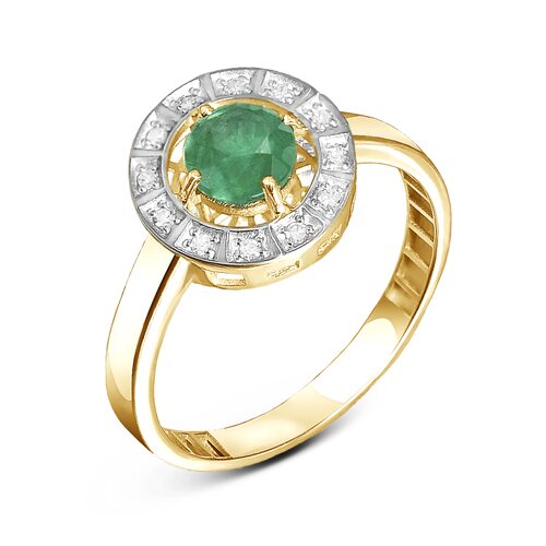 Кольцо с изумрудом и бриллиантами из золота 585 пробы