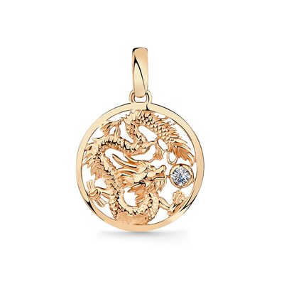 Подвеска "Дракон" с фианитом из золота 585 пробы