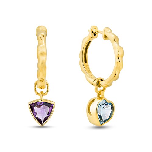 Серьги "Сердце" с топазом и аметистом из серебра 925 пробы с позолотой