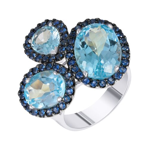 Кольцо с топазами и сапфирами из белого золота 750 пробы