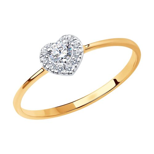 Кольцо "Сердце" с фианитами из золота 585 пробы