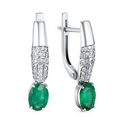 Серьги с изумрудами и бриллиантами из белого золота 585 пробы