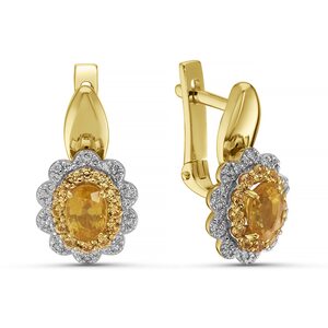 Серьги с сапфирами и бриллиантами из желтого золота 585 пробы