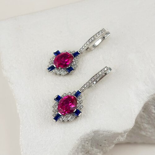 Серьги с сапфирами, бриллиантами и шпинелью из белого золота 585 пробы
