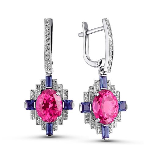 Серьги с сапфирами, бриллиантами и шпинелью из белого золота 585 пробы