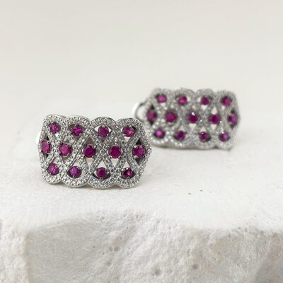 Серьги с рубинами и бриллиантами из белого золота 585 пробы