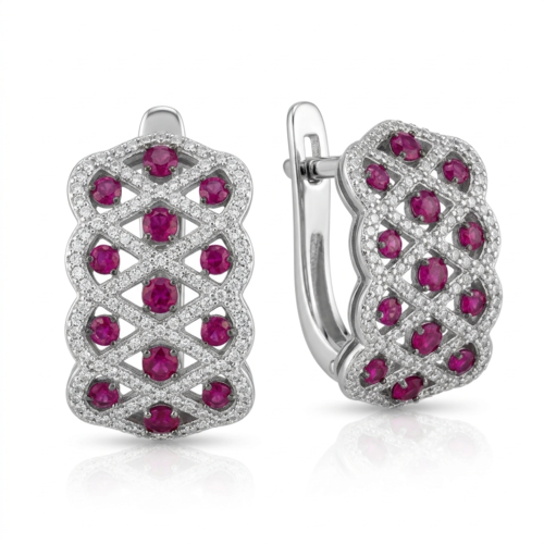 Серьги с рубинами и бриллиантами из белого золота 585 пробы
