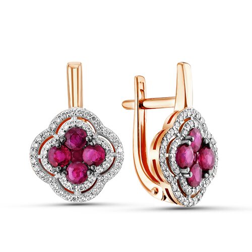 Серьги "Клевера" с рубинами и бриллиантами из золота 585 пробы