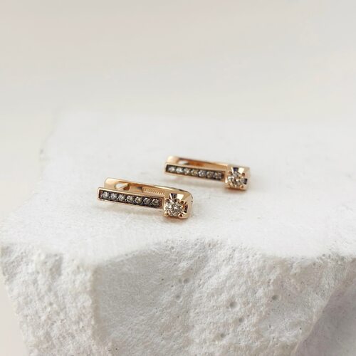 Серьги с коньячными бриллиантами из золота 585 пробы