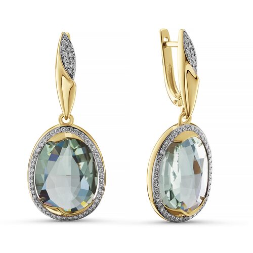 Серьги с кварцем и бриллиантами из золота 585 пробы