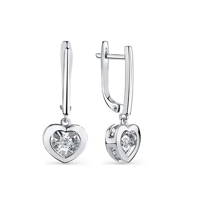 Серьги "Сердца" с бриллиантами из белого золота 585 пробы