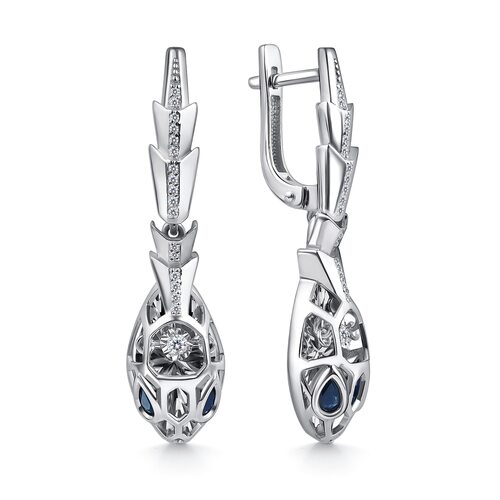 Серьги "Змеи" с сапфирами и бриллиантами из белого золота 585 пробы