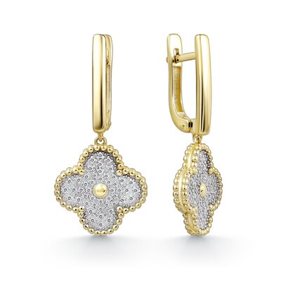 Серьги "Клевера" с бриллиантами из желтого золота 585 пробы