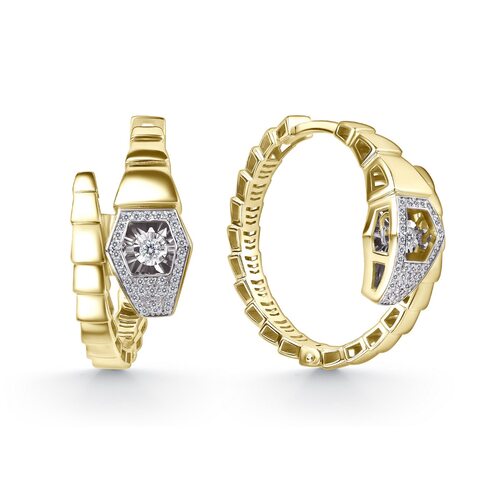 Серьги "Змеи" с бриллиантами из желтого золота 585 пробы