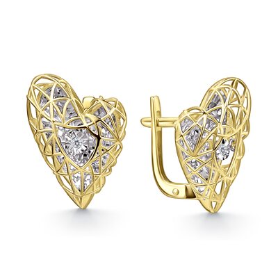 Серьги "Сердца" с танцующими бриллиантами из желтого золота 585 пробы